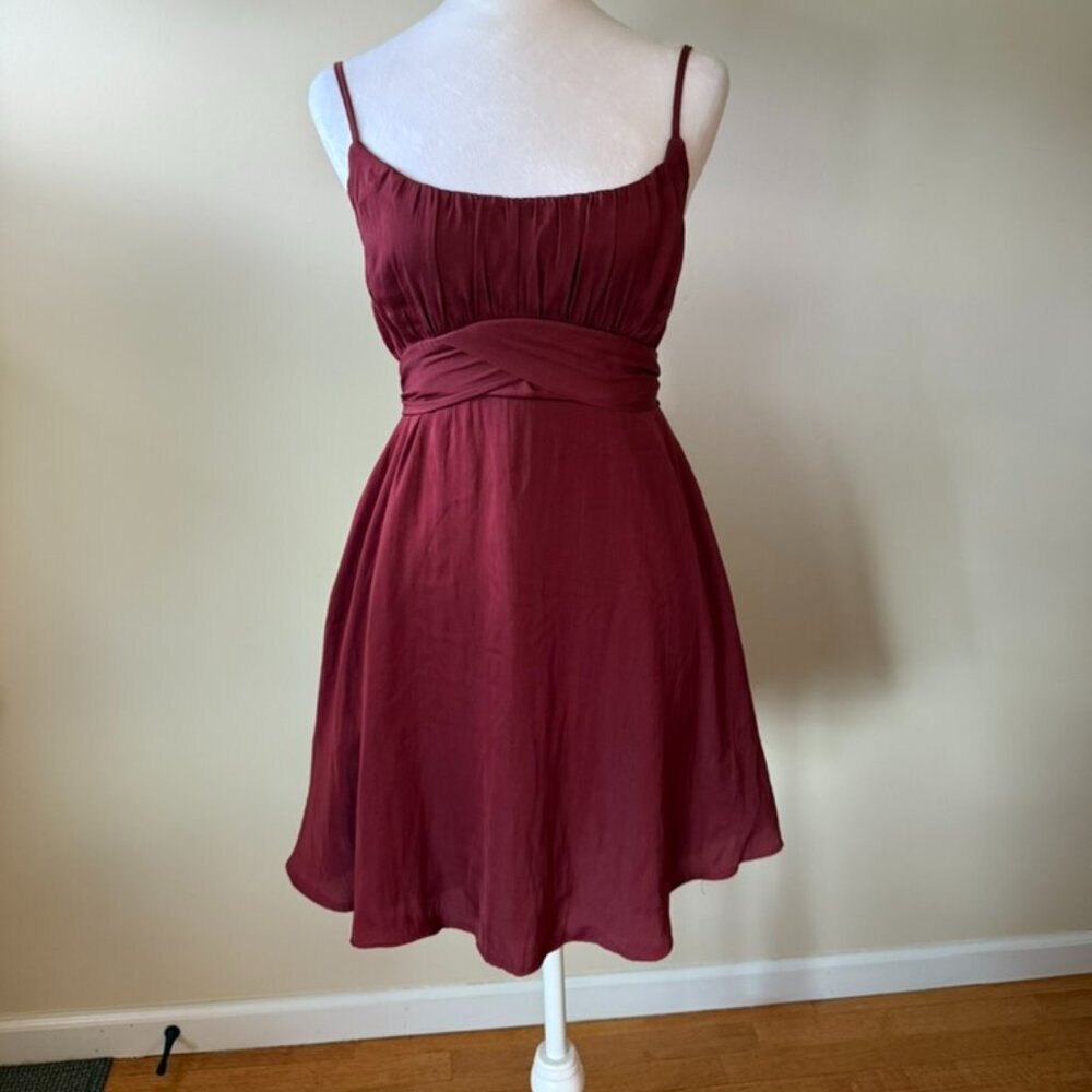 Altar'd State Red Burgundy Mini Ruched Bust Fit Flare Dress Women's Size Large